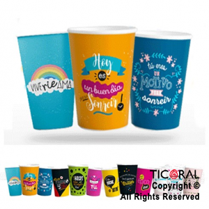 VASO POLIPAPEL FRASES SURTIDAS 240CC X 8 UNIDADES