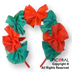 VINCHA CON 7 FLORCITAS TELA VERDE Y ROJO x 1