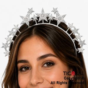 VINCHA METAL PLATA ESTRELLAS CON STRASS