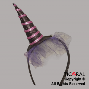 VINCHA SOMBRERO BRUJA CON LAZOS HALLOWEEN x 1