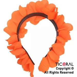VINCHA HAWAIANA CON FLORES FLUO NARANJA DE TELA x 12 UNIDADES
