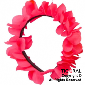 VINCHA HAWAIANA CON FLORES FLUO ROSA DE TELA x 12 UNIDADES