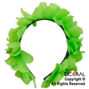 VINCHA HAWAIANA CON FLORES FLUO VERDE DE TELA x 12 UNIDADES