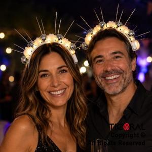 Vincha disco luminosa con flores blancas x 1