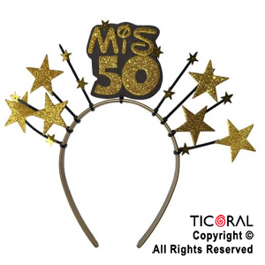 VINCHA PRECINTOS MIS 50 AOS CON ESTRELLAS ORO x 1