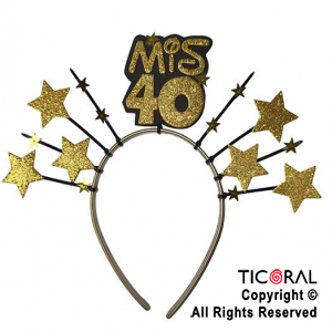 VINCHA PRECINTOS MIS 40 AOS CON ESTRELLAS ORO x 1