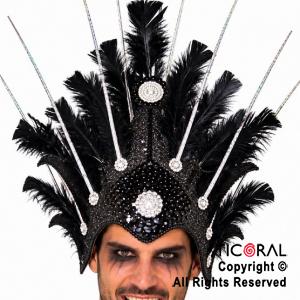 VINCHA TOCADO ESPADA PLUMAS NEGRO DECO PLATA