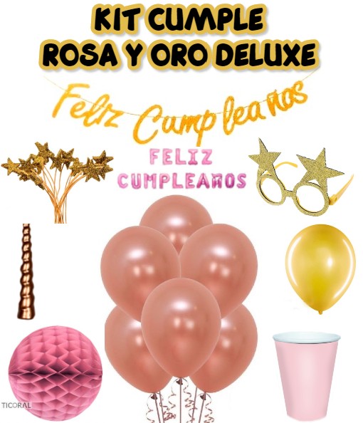 KIT CUMPLE ROSA Y ORO DELUXE