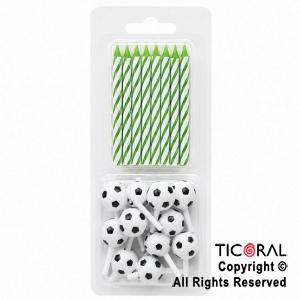 VELA FUTBOL VERDE Y BLANCO CON PORTAVELAS PELOTA HS7207-7 x 12 -N156