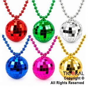 COLLAR DE CUENTA CON BOLA DISCO COLORES SURTIDOS (PACK X 6 UNIDADES)