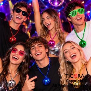 COLLAR DE CUENTA CON BOLA DISCO COLORES SURTIDOS (PACK X 6 UNIDADES)