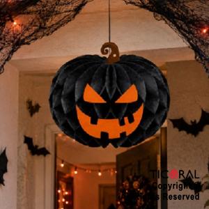 ADORNO COLGANTE CALABAZA PAPEL HALLOWEEN PUMPKIN 20 CM NEGRO (HWP26067)