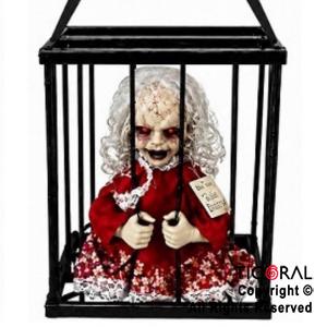 ADORNO COLGANTE MU�ECA EN JAULA CON MOVIMIENTO LUZ Y SONIDO (U2512-367) HALLOWEEN