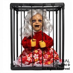 ADORNO COLGANTE MU�ECA EN JAULA CON MOVIMIENTO LUZ Y SONIDO (U2512-367) HALLOWEEN