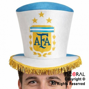 SOMBRERO GALERA FUTBOL 20 CM ARGENTINA ESCUDO AFA CON FLECOS DORADOS