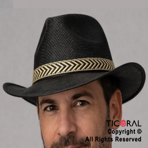 SOMBRERO COWBOY NEGRO TELA CON LAZO x 1