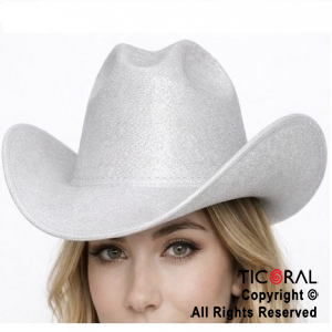 SOMBRERO COWBOY BRILLO IRIDISCENTE BLANCO x 1