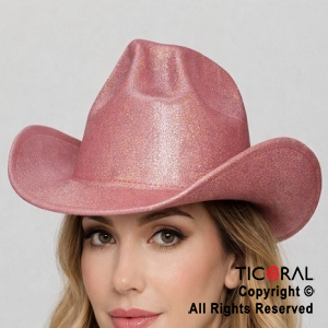 SOMBRERO COWBOY BRILLO IRIDISCENTE ROSA x 1
