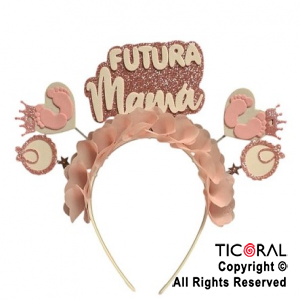 VINCHA FUTURA MAMA CON DECORACION ROSA x 1