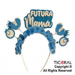 VINCHA FUTURA MAMA CON DECORACION CELESTE x 1