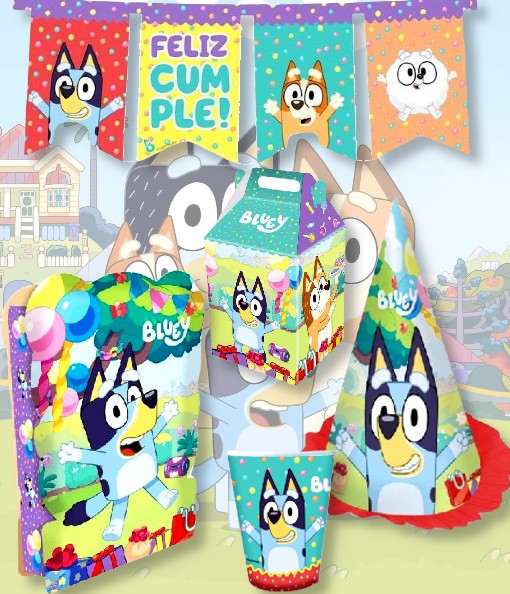 KIT CUMPLE BLUEY PARA 30 CHICOS PERSONALIZABLE